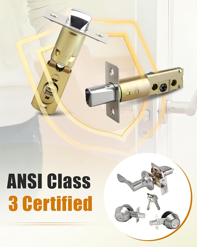 Adjustable Deadbolt Lock Latch 2-3/8" & Adjustable Door Knob Latch 1-3/8", for Lever Door Handles Inner Door Handles, Square Interface, Universal Door Lock Replacement Parts