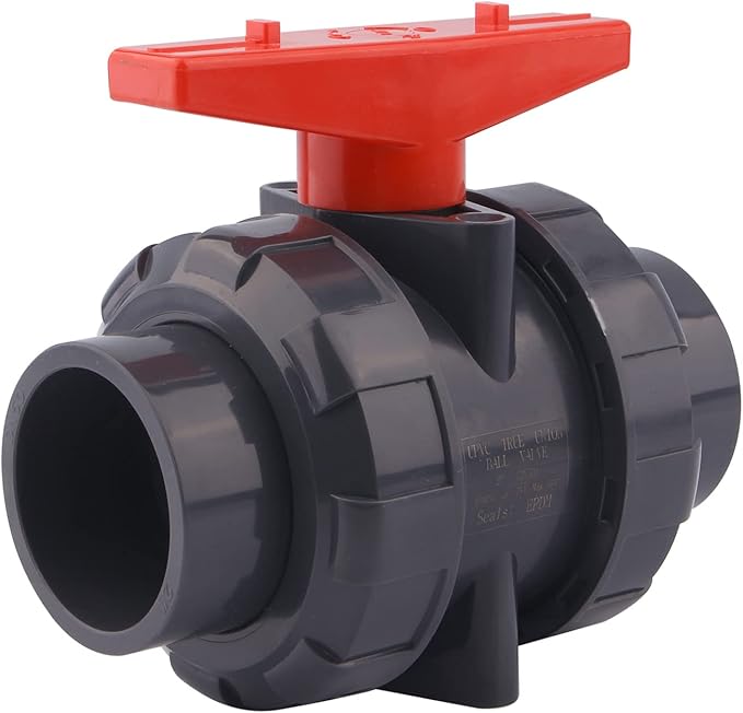 DERNORD PVC True Union Ball Valve with Full Port, EPDM O-Rings, and Reversible PTFE Seats,Rated at 200 PSI (2 inch Socket)