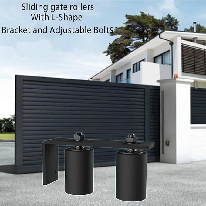 3" Gate Roller Guide with L-Bracket, Universal Adjustable Gate Guide Roller,Sliding Gate Rollers,Heavy Duty Sliding Gate Kit for Door Hardware and Sliding Gates(2Pack-Black)