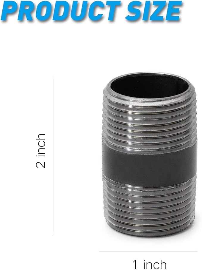 10 Pack 1"x2" Industrial Iron Pipe - Heavy Duty Pre-Cut Steel, Threaded Metal Nipple for Vintage Style DIY Project/Furniture/Shelving Decoration (Grey)