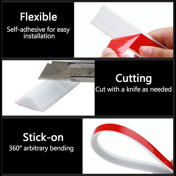 Raycity Collapsible Shower Threshold Water Dam Barrier,Shower Door and Kitchen Water Strip Dam Shower Guard for Dry And Wet Separation Caulk Seal Strip Edge Trim(39Inches/White)