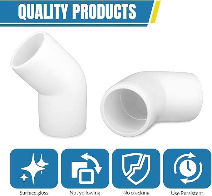 3/4" PVC Pipe Fittings, 135 Degree PVC Elbows, Furniture Grade, DIY Shelf Garden Support Structure Storage Frame, White (pack of 12)