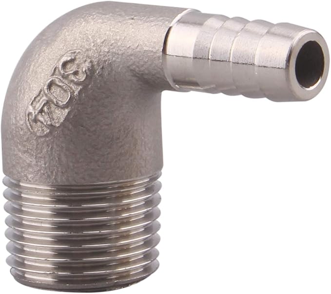 DERNORD 3/8" Hose Barb x 1/2" Male NPT Stainless Steel 90 Degree Elbow- Home Brew Pipe Fitting