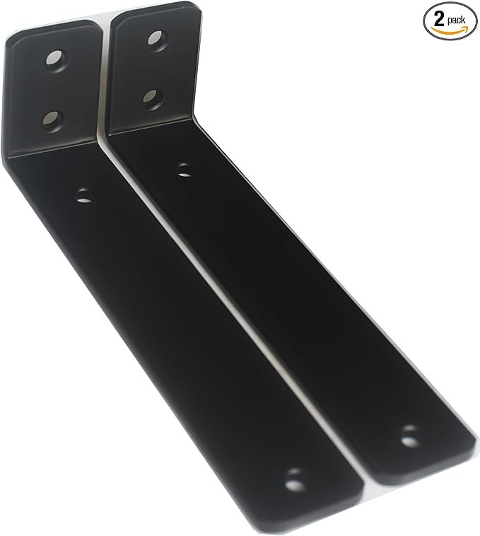 2 Pack - L 8" x H 2" x W1.5, 5mm Thick Black L Shelf Bracket, Iron Shelf Brackets, Metal Shelf Brackets, Floating Shelf, Shelf Supports with Screws