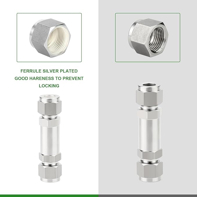 TAISHER 1PCS 304 Stainless Steel 1/4" Tube OD Check Valve(Ferrule Silver Plated),Backflow Prevention,One Way Non-Return Check Valves