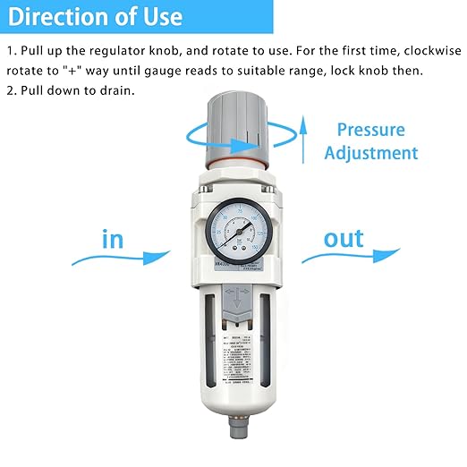 XingNEeng 1/2" NPT Compressed Air Filter Regulator Lubricator Combo, Water/Oil Trap Separator, Gauge(0-150 psi), Semi-Auto Drain, Poly Bowl, 5 Micron Brass Element, Bracket, for Pneumatic Systems