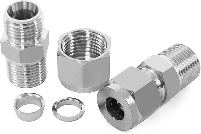 ChillWaves 304 Stainless Steel Compression Tube Fitting, 1/2" OD x 3/8" NPT Male Compression Union Connector(5-PACK)