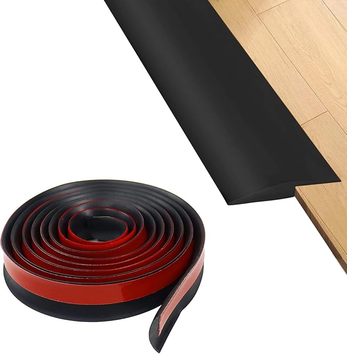 Floor Rubber Transition Strip Self Adhesive Carpet to Tile Transition Strip Edging Trim Strip for Threshold Transitions with a Height Less Than 5 mm/0.2in (Black, 16.4FT)