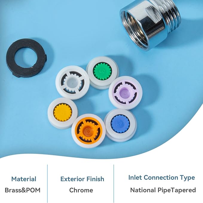 7 Shower Flow Reducer Limiter Set, Water Flow Saver Adapter: Flow Reducer Limiter- 1/2 Inch Flow Restrictor, Control Valve for Fixed Shower Head Handheld Shower 1.2/1.5/1.8/2/ 2.2/2.5 GPM