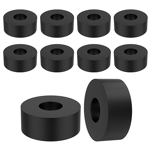 10 Pcs Black Rubber Spacers, 1" OD x 3/8" ID x 1/2" Thick Rubber Bushing Anti Vibration Spacer, Tear-Resistant Design for Home, Automotive & Industrial