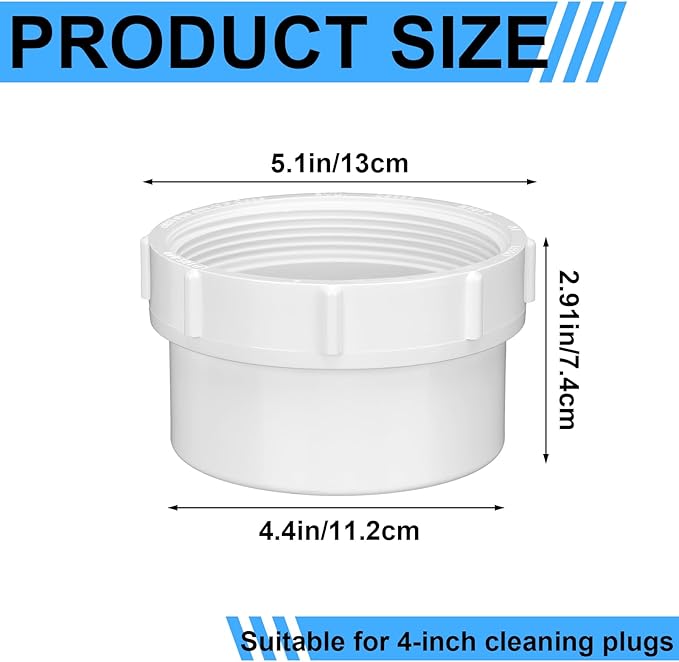 Novabright 2 Pcs 4'' PVC Sewer Female Cleanout Adapter Heavy Duty DWV Flush Cleanout Adapter Corrosion-resistant for Outdoor Garden Sewer Vent and Waste Drainage Piping System