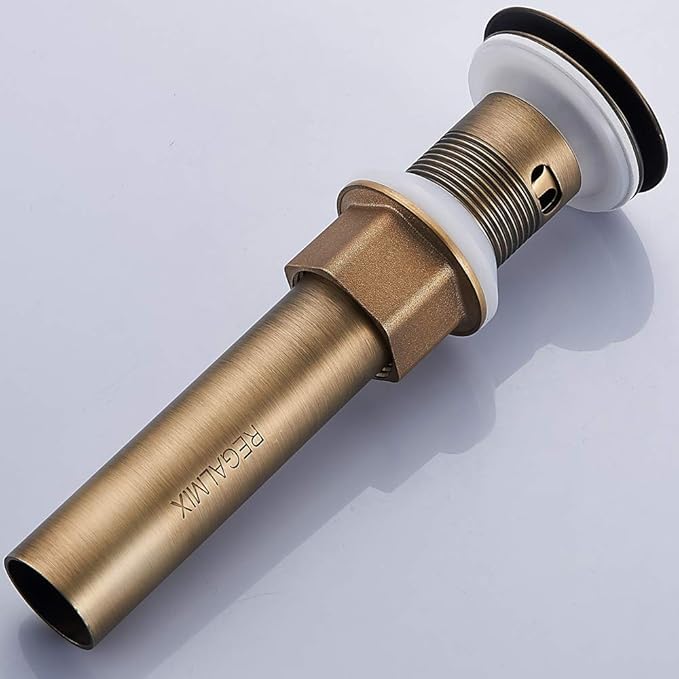 Antique Brass Pop Up Bathroom Vessel Sink Drain Stopper,Built-in Anti-Clogging Strainer, Fits Standard American Drain Hole(1-1/2" to 1-3/4"), with Overflow RWF083R
