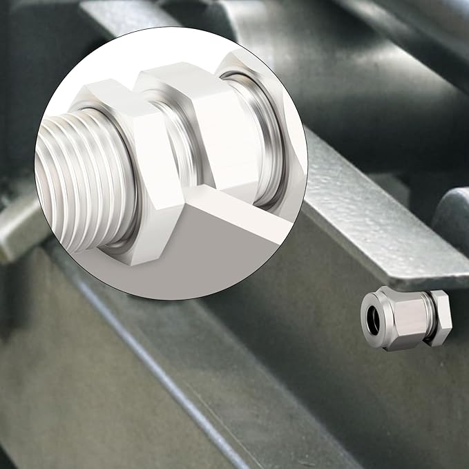 TAISHER 1PCS 316 Stainless Steel Thru-Bulk Bulkhead Compression Tube Pipe Fitting Connector, 1/4" Tube OD x 1/4" Tube OD Straight Adapter