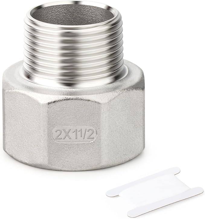 TAISHER 1PCS 304 Stainless Steel Pipe Fitting, Reducer Adapter, 1-1/2" NPT Male x 2" NPT Female