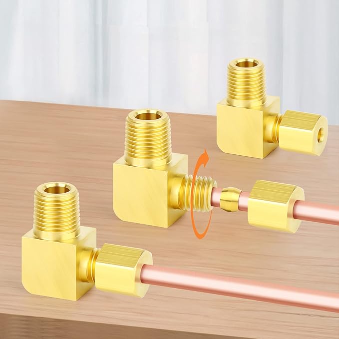 GASHER 10PCS Brass 90 Degree Elbow Compression Tube Pipe Fitting Connector, 1/8" Tube OD x 1/8" NPT Male Connector