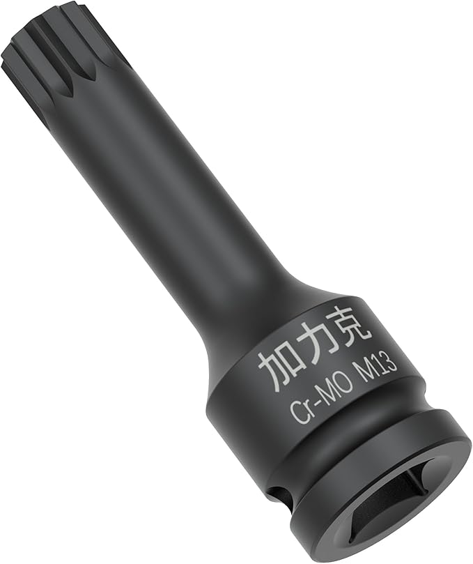 1/2-Inch Drive x M13(13mm） Impact XZN Triple Square Spline Bit Socket, Metric Lengthen Screwdriver Socket Adapter, 3-Inch Length, CR-MO Steel, One-Piece Construction, Black