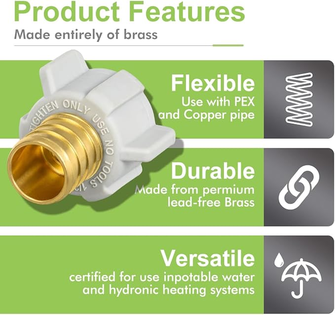 10 Pack ORIANSE Female NPT Swivel Adapter, PEX 3/4" x 1/2" NPSM Female Threaded Brass Barb PEX Fittings, Full Port for pex pipes, NSF/ANSI 61 NSF 372 Certificate, ASTM F1807 Certified