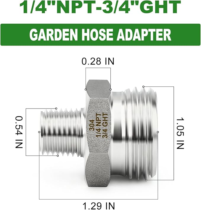 TAISHER 5PCS 304 Stainless Steel Garden Hose Adapter, 3/4" GHT Male x 1/4" NPT Male Garden Hose Connector with Washers