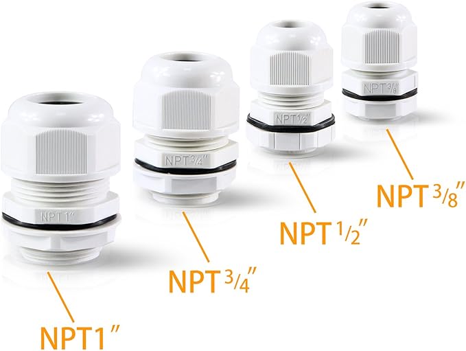 XHF 5 Pcs 1" IP68 Strain Relief Nylon Cord Grip Waterproof NPT Cable Glands Adjustable UL Listed and RoHS Compliant (Grey)