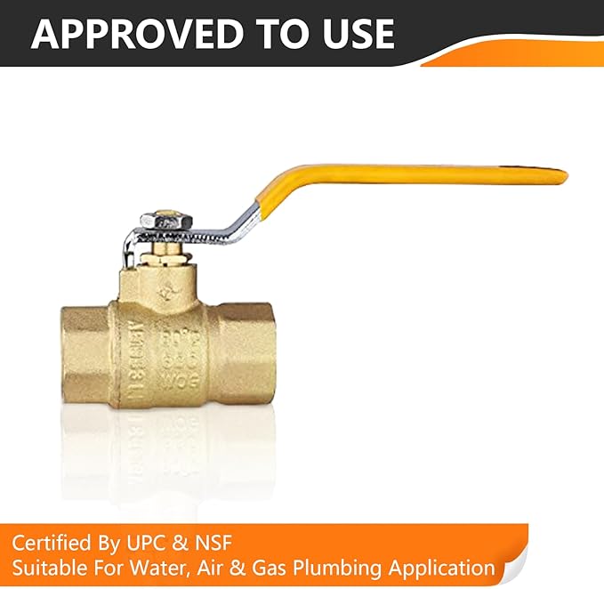 50-Pack HeSun 3/4 Inch FIP Threaded Ball Valve, Brass Full Port Shut-off Valve,3/4" Female NPT x 3/4" Female NPT, 600 WOG (Water, Oil and Gas),Yellow(VALVE228-50)