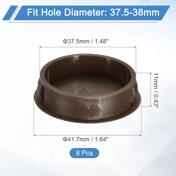 uxcell 8Pcs 38mm(1-1/2") Nylon Hole Plugs, Flush Type Panel Round Snap in Fastener Knockout Locking Plugs for Furniture Insert End Caps Panels, Brown