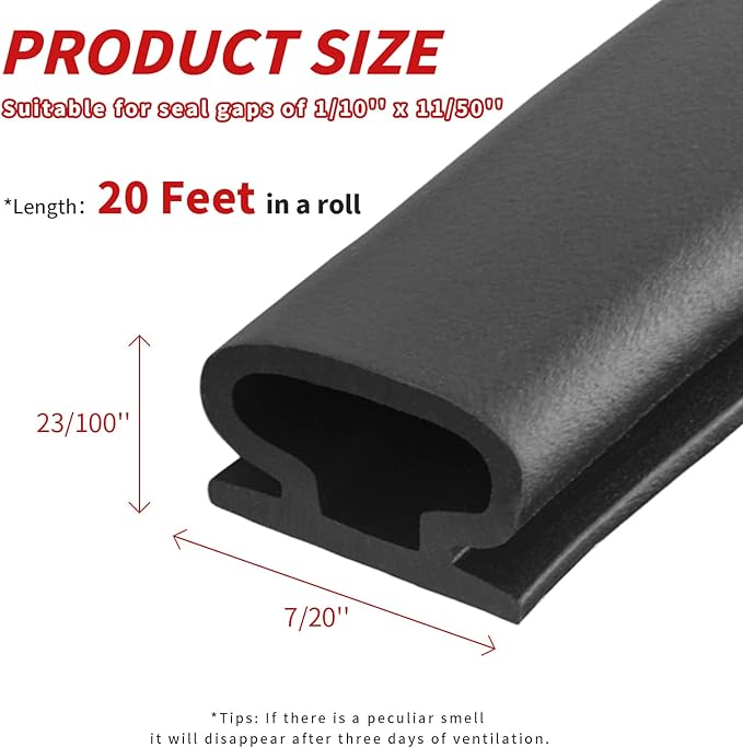 20 Feet Rubber Weather Stripping Door Seal Strip, Self-Adhesive Backing D-Shape Door Weatherstripping for Door Frame Insulation Large Gap, Easy Cut to Size(Black)
