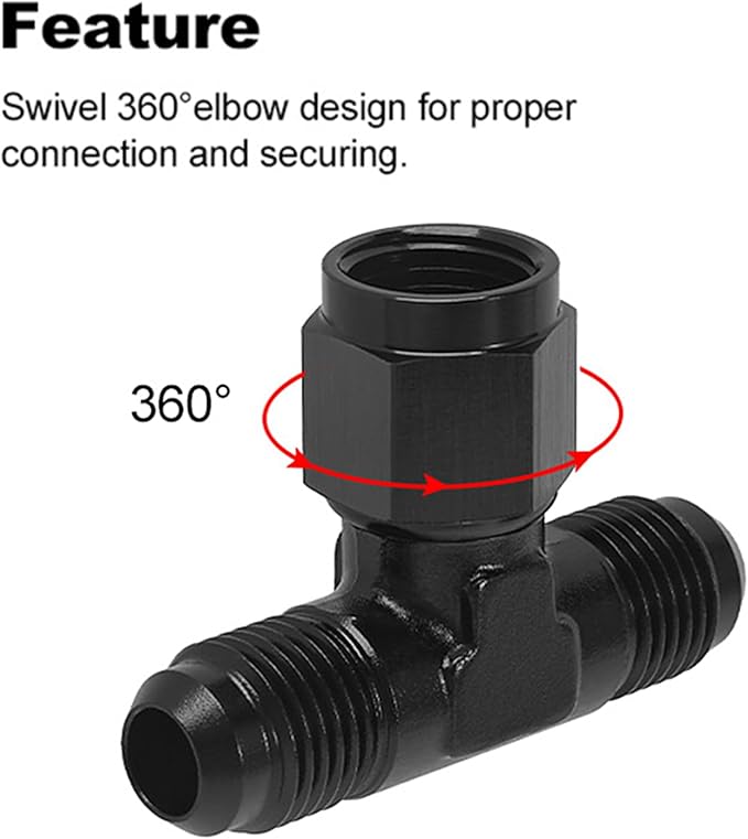 10AN Male Tee Fitting Adapter with AN10 Female Swivel on Side Aluminum 2Pcs