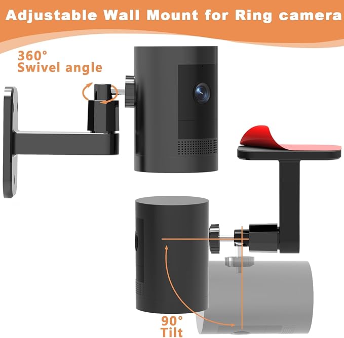 2Pack Camera Wall Mount,Compatible with Outdoor Cam Plus/Stick Up Cam Battery/Plug-in/Pro/Indoor Cam(1st Gen),360 Degree Adjustable No Drilling Mount for R/ing Outdoor Indoor Cameras,Black