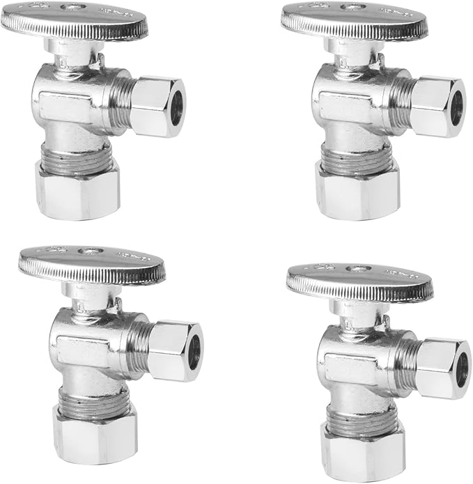 4 Pack Angle Stop Valve,1/4 Turn Water Shut Off Valves,1/2" Nominal (5/8" OD) Compression Inlet x 3/8" OD Compression Outlet Shut-off Valve Plumbing(VALVE116-4Pack)