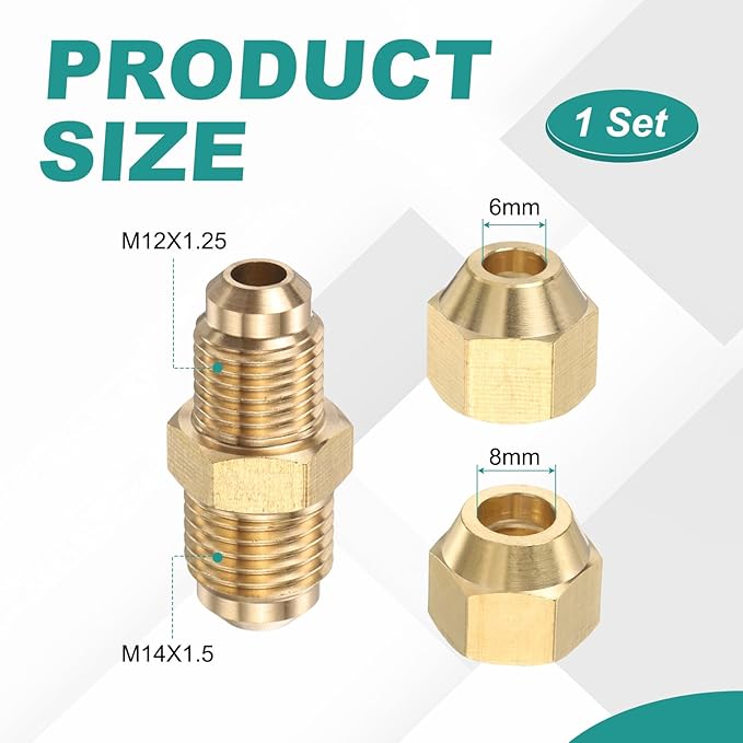 PATIKIL 6mm to 8mm OD Pipe Extension Joint Connectors,1 Pcs Brass Tube Fitting Pipe Coupling Reducer Adapter with Flare Nuts for AC Pipeline Connection