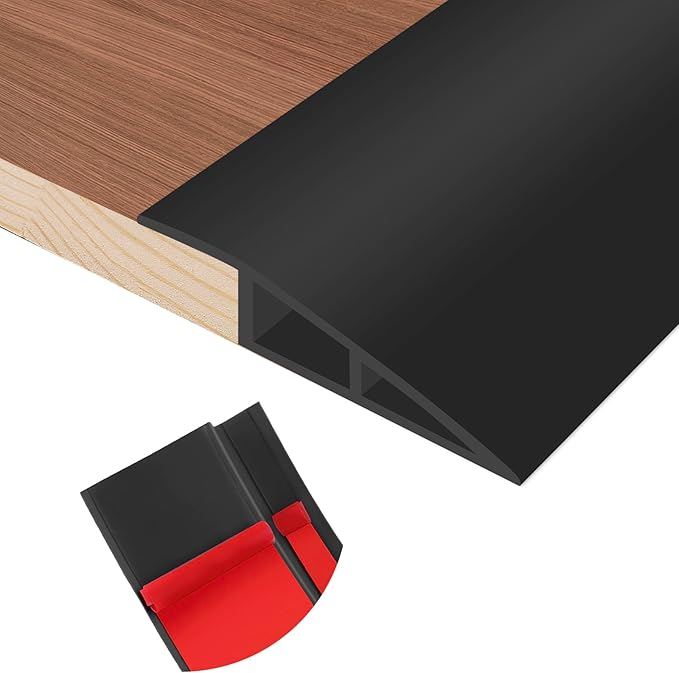 Floor Transition Strip Self Adhesive Vinyl Door Threshold for Doorways Carpet Edging Trim Overlap Edge Reducer for Laminate Floor, Carpet, Tile (Black, 3/5" to 4/5", 10Ft)