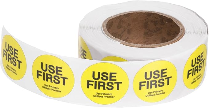 PATIKIL 500 Pcs USE First Stickers, 1 inch Round Use First Stickers Food Service Circle Inventory Control Adhesive Labels for Food Service Kitchen Restaurants Retail Storage Date, Yellow