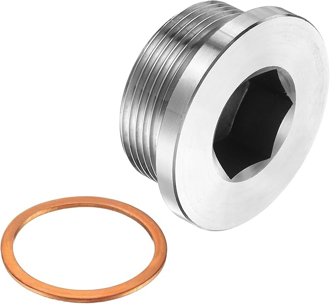 PATIKIL M42 x 2 Metric Pipe Plug Fitting, 304 Stainless Steel Internal Hex Head Socket Pipe Cap Adapter Connector with Copper Washer for Sealing Oil Gas Water