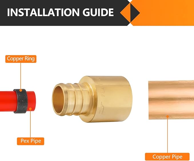 200-Pack HeSun PEX Fittings, 1" PEX x 1" Female Sweat Adapter (Over Copper Tube), Brass Crimp Fitting for ASTM F1807(PEX1807137-200)