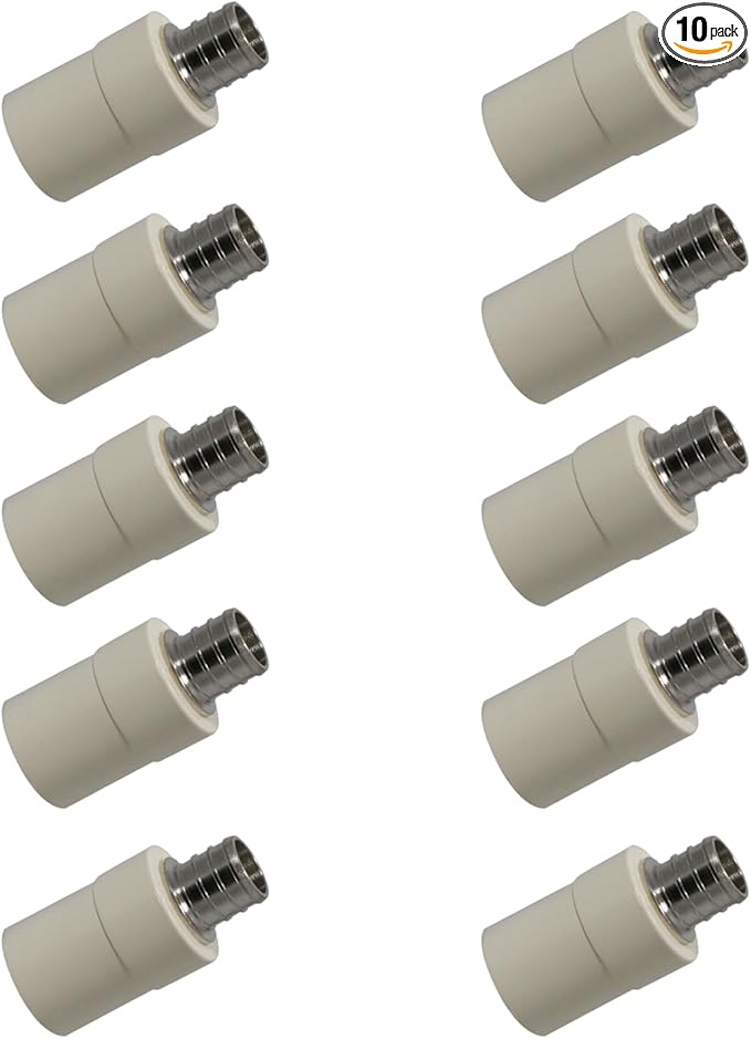 10 PIECES XFITTING 1/2" PEX X 1/2" CPVC COUPLING, TRANSITION COUPLING, BRASS PEX B CRIMP FITTINGS - BRASS