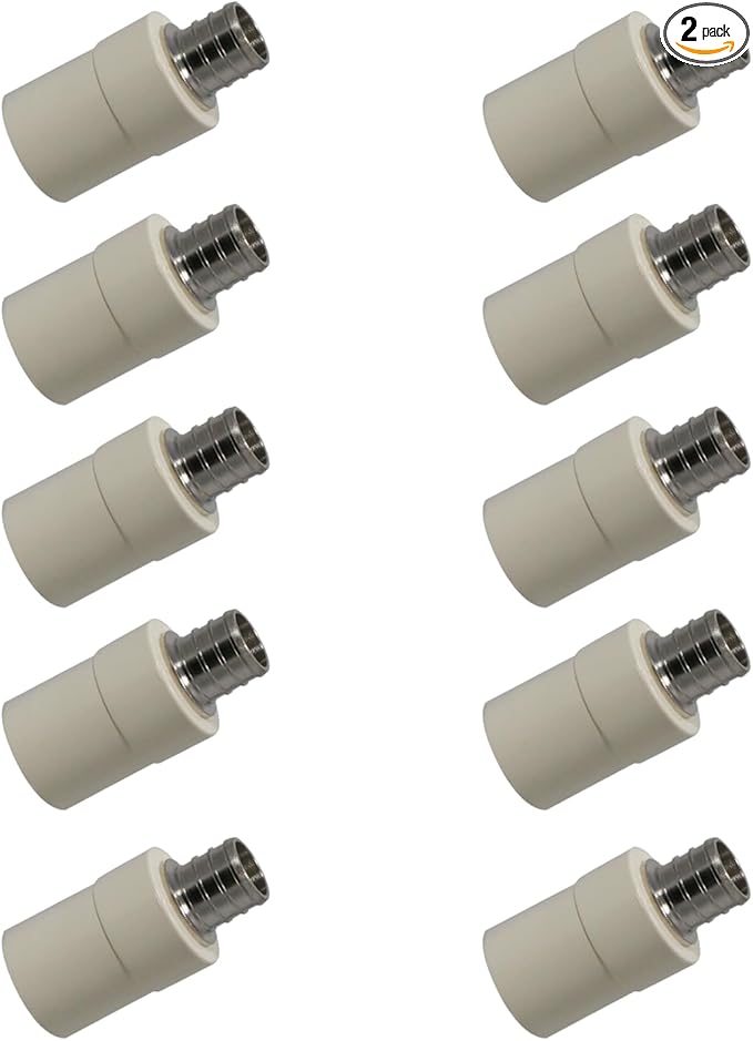 XFITTING 3/4 inch Pex X 3/4 inch Cpvc Coupling, Transition Coupling, Brass Pex B Crimp Fittings - Brass, 2 Pieces