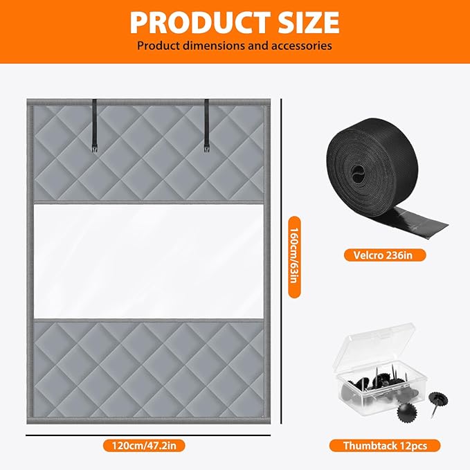 Window Insulation Kit for Winter, Thermal Window Cover for Winter, Thicken Warm Winter Waterproof Attic Insulation Cover (Grey, 63" L x 47" W)