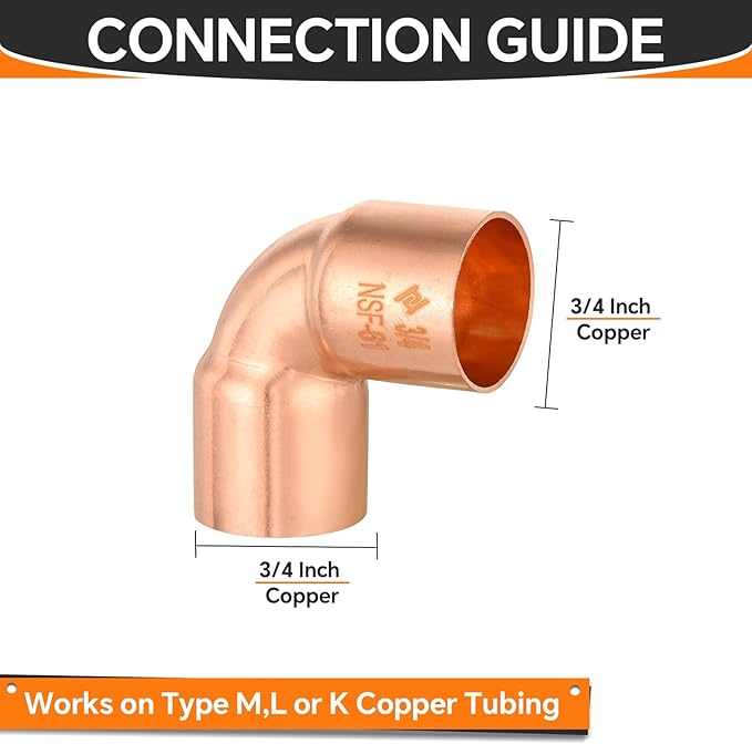 10-Pack HeSun Copper Fittings, 3/4-Inch Short Radius 90-Degree Copper Elbow, C x C with Sweat Solder Connection(COPPER008-10)