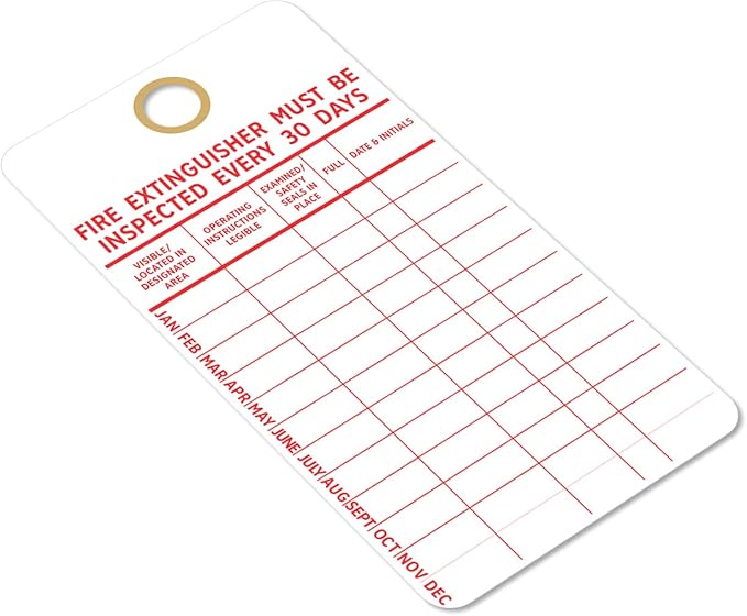 SmartSign “Fire Extinguisher Must Be Inspected Every 30 Days” Monthly Inspection Tags, 5.75 x 3 inch 13 Point Cardstock, Red and White (Pack of 100), Made in USA