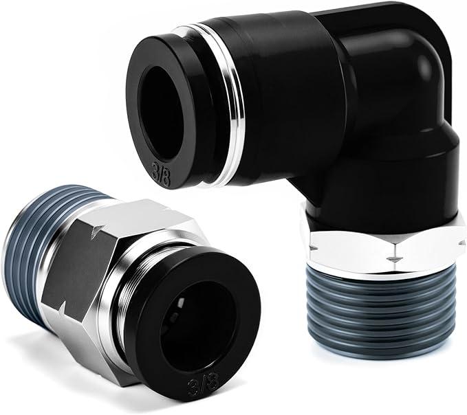 Pneumatic 3/8 Push to Connect Fittings Male Thread Elbow and Straight Combination Air Line Quick Connect Fittings 3/8"OD x 3/8"NPT Quick Connect Air Hose Fittings (Pack of 12)