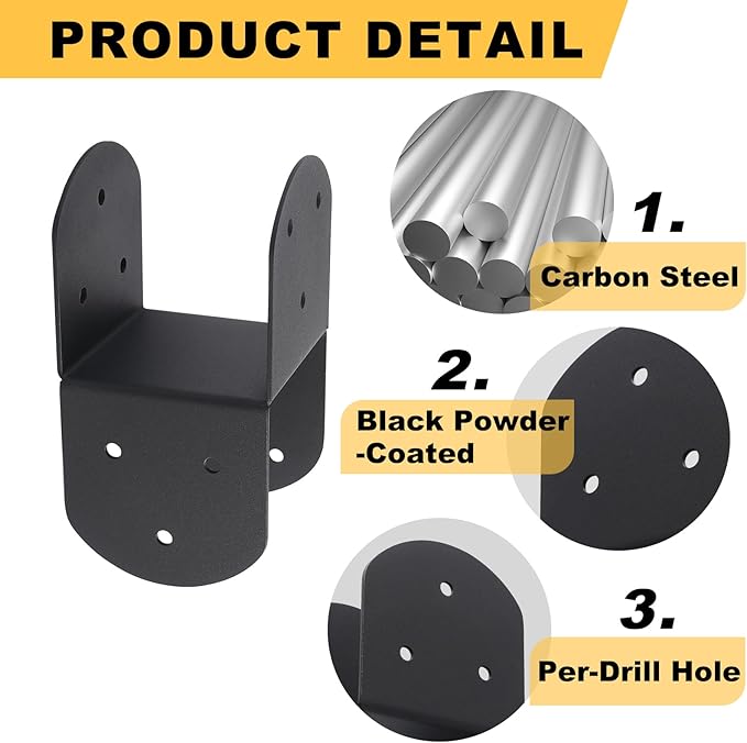 4 Pcs 4"x 4" Deck Post Caps Tie Brackets ,Ineer Size(3.6"x 3.6") 14 Gauge Post Base Steel Post Anchor Connector Support Fence Post Brackets for Posts to Wood