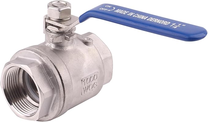 DERNORD Ball Valve Stainless Steel 304 1-1/4" NPT Heavy Duty for Water, Oil, and Gas with Blue Locking Handles (Pack of 2)