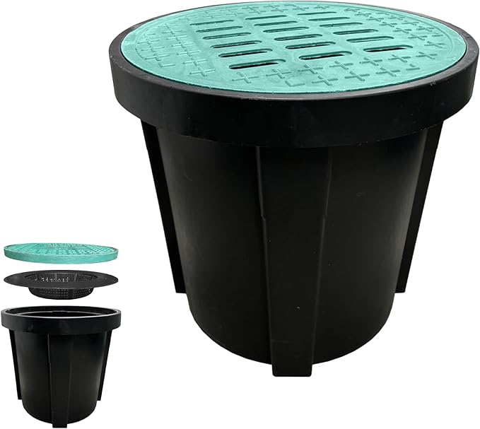 Catch Basin for Drainage with Fiber Glass Grate-25x25x24 in. Round Drainage Basin with Debris Basket,A15 French Drain Basin Without Reserved Hole for Yard,Downspout,Lawn,Municipal Pipeline
