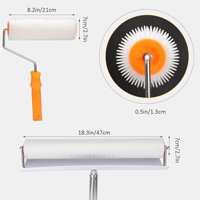 Epoxy Self Leveling Floor Tool Set, Stainless Steel Trowel with Extension Pole, Floor Roller, Self-Leveling Rake, Nail Shoes, Complete 8 Pcs Tool Set for Concrete Cement Floor Construction
