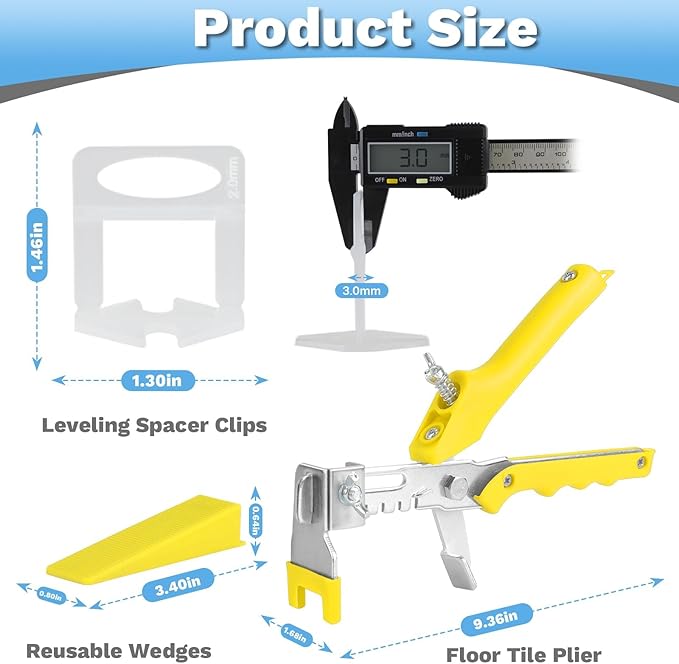1/8”Tile Leveling System Kit, 600pcs Tile Leveler Spacers Clips+150pcs Reusable Wedges+1pc Tile Pliers for Wall/Floor Tile Adjustment, Leveling Tile System for Ceramic Tile