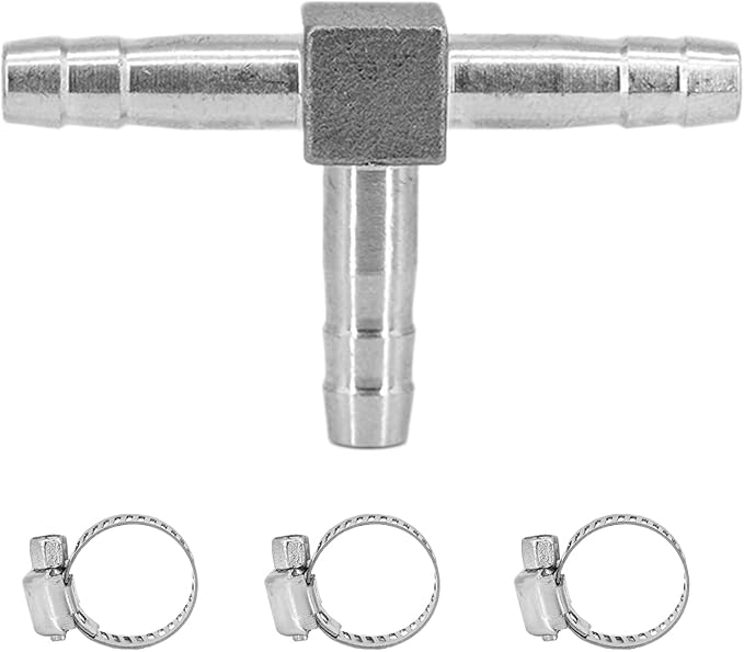 Stainless Steel 1/4" Hose Barb Tee 3 Way T Shaped Barbed Co2 Splitter Fitting