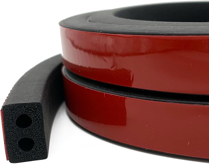Double-Hole Rubber Weather Stripping, Self-Adhesive Foam Rubber Seal Strip, Rubber Gasket for for RV, Boat, Auto, Garage Door/Window, Machinery and More, W: 5/8"; H: 3/8", L:20Ft