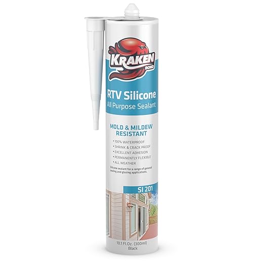 Kraken Bond Black Silicone Sealant Waterproof% 100-10 fl oz Cartridge, RTV Silicone Caulk Kitchen and Bathroom, All Purpose, Window Caulking Sealant Outdoor, RV, Exterior Use Silicon - 2 Pack