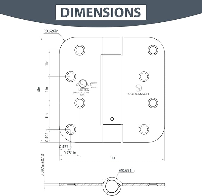 Satin Nickel Self Closing Hinge Auto Close Hardware Hinge Outlet Adjustable Spring Loaded Hinges Satin Hinges 5/8" Radius Corner for Commercial Grade Self-Closing, UL Listed 3 Pack