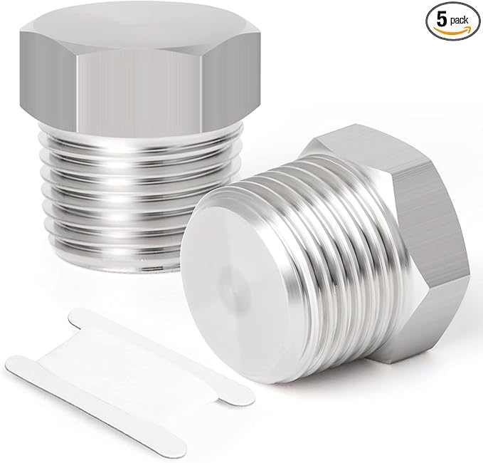 TAISHER 5PCS Stainless Steel Outer Hex Thread Socket Pipe Plug Fitting 1/2" NPT Male